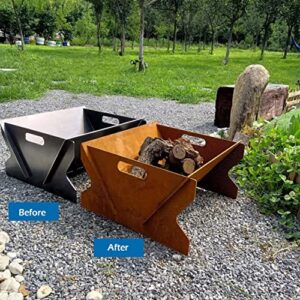 Nuwovwo Outdoor Wood Burning Fire Pit Set, Dia 30.5 Inch Snap Together Metal Square Fire Pit Bowl Kit, Rustic Vintage Decoration for Backyard, Lawn, Patio and Bonfire Party (Bare Steel Finish)