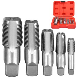 npt thread forming taps - 5 pieces 1/8", 1/4", 3/8", 1/2", 3/4" pipe taps set with storage box drill bits for cleaning or re-thread damaged or jam pipe threads, high-speed steel material