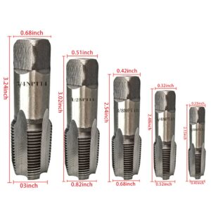 NPT Thread Forming Taps - 5 Pieces 1/8", 1/4", 3/8", 1/2", 3/4" Pipe Taps Set with Storage Box Drill Bits for Cleaning or Re-thread Damaged or Jam Pipe Threads, High-speed Steel Material