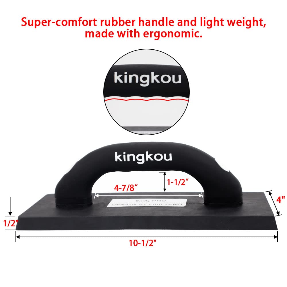 EMILYPRO Kingkou Urethane Rubber Grout Float 4In x 10-1/2In with Soft Grip Handle for Flexible Stone - 1pcs