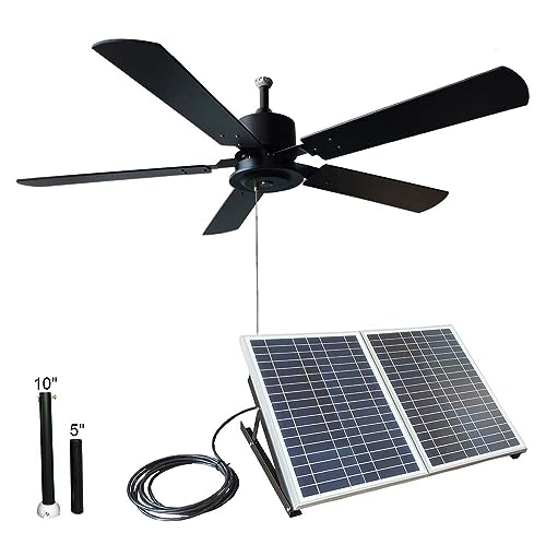 MANANASUN Outdoor 52" solar ceiling fan with wooden blades total 40W solar panel for porches, patios, gazebos, breezeways