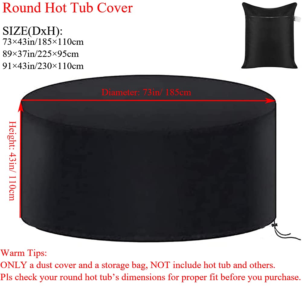 UCARE Hot Tub Cover Waterproof Outdoor Portable Round Inflatable Hot Tub Spa Cover Protector Bathtub Pool Garden Furniture Dust Covers (91×43in/ 230×110cm)