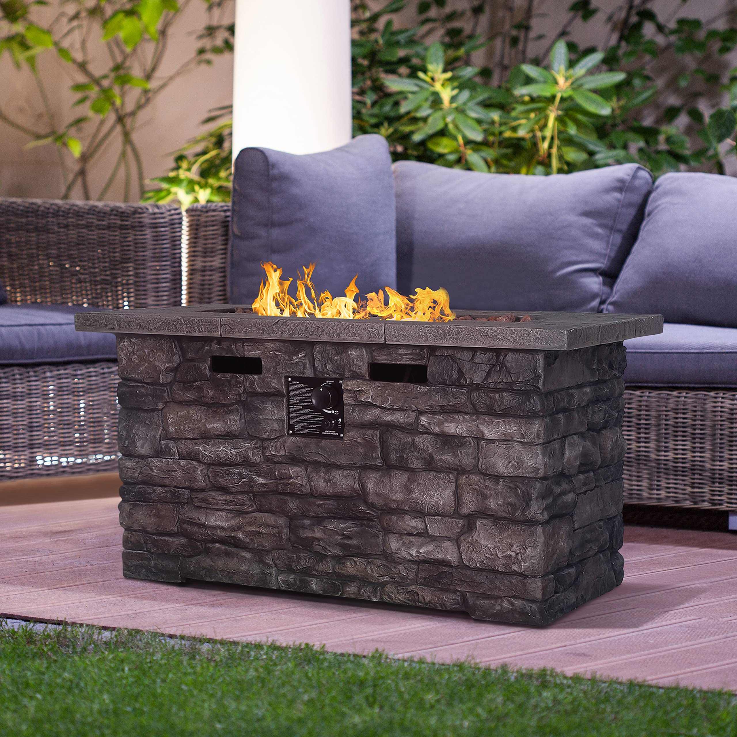 MUPATER Outdoor Propane Gas Fire Pit Table for Outside Patio with Lid, Cover and Lava Rocks, Outdoor Firepit Table Rectangle with 50000 BTU Stainless Steel Burner and Hose, 46.4''L x 22.5''W x 23.6''H