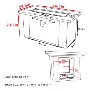 MUPATER Outdoor Propane Gas Fire Pit Table for Outside Patio with Lid, Cover and Lava Rocks, Outdoor Firepit Table Rectangle with 50000 BTU Stainless Steel Burner and Hose, 46.4''L x 22.5''W x 23.6''H