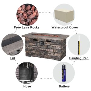 MUPATER Outdoor Propane Gas Fire Pit Table for Outside Patio with Lid, Cover and Lava Rocks, Outdoor Firepit Table Rectangle with 50000 BTU Stainless Steel Burner and Hose, 46.4''L x 22.5''W x 23.6''H