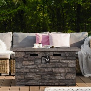 MUPATER Outdoor Propane Gas Fire Pit Table for Outside Patio with Lid, Cover and Lava Rocks, Outdoor Firepit Table Rectangle with 50000 BTU Stainless Steel Burner and Hose, 46.4''L x 22.5''W x 23.6''H