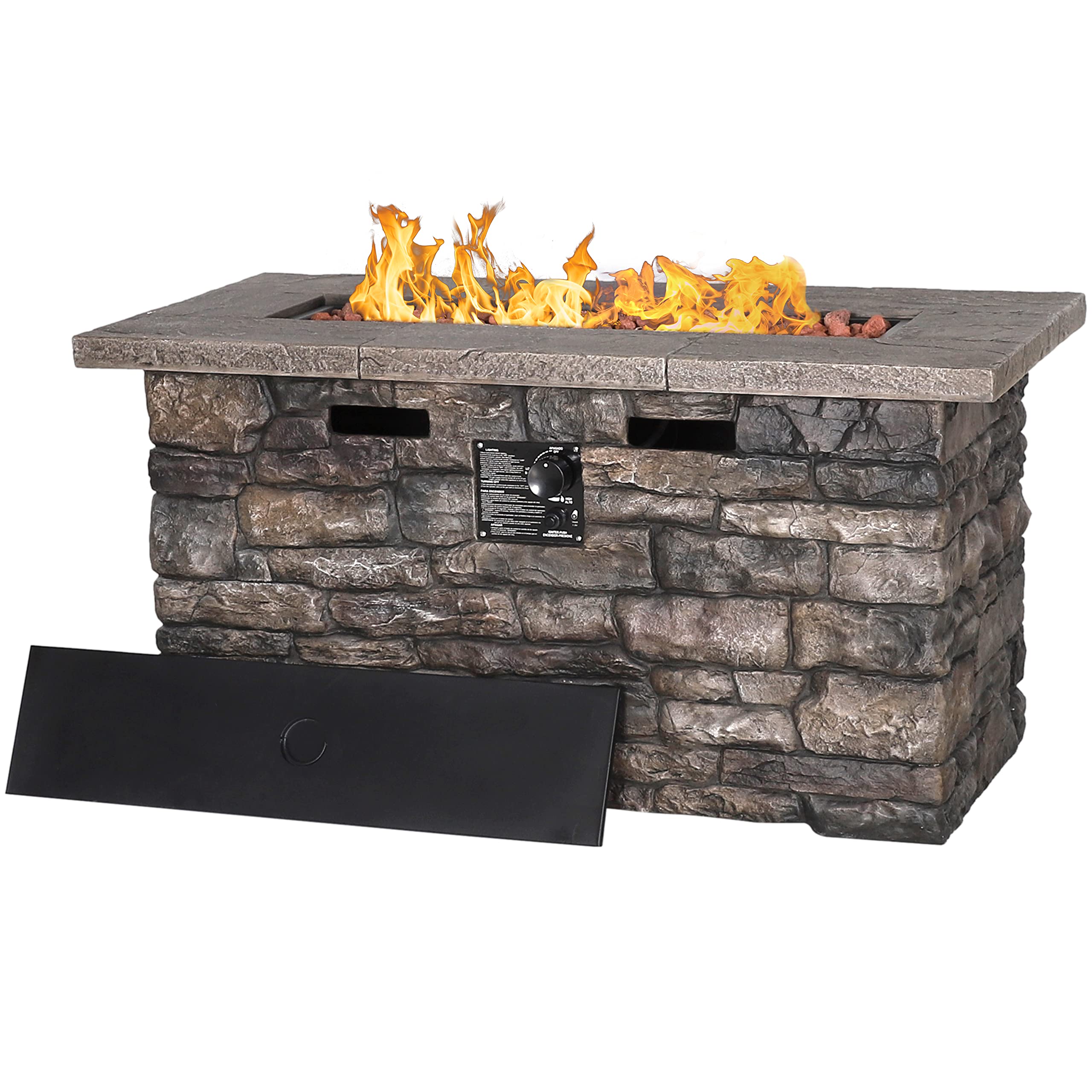 MUPATER Outdoor Propane Gas Fire Pit Table for Outside Patio with Lid, Cover and Lava Rocks, Outdoor Firepit Table Rectangle with 50000 BTU Stainless Steel Burner and Hose, 46.4''L x 22.5''W x 23.6''H