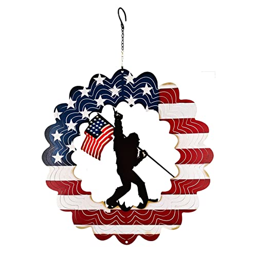 Bigfoot Metal Wind Spinners Funny Bigfoot Gifts Sasquatch Gifts for Men Women, 12 Inch Hanging Garden Decor for Outside Bigfoot Americana Flag Decor July 4th Decorations Outdoor for Garden, Yard
