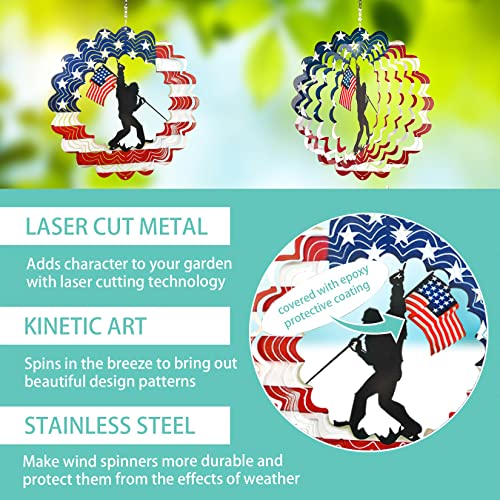 Bigfoot Metal Wind Spinners Funny Bigfoot Gifts Sasquatch Gifts for Men Women, 12 Inch Hanging Garden Decor for Outside Bigfoot Americana Flag Decor July 4th Decorations Outdoor for Garden, Yard