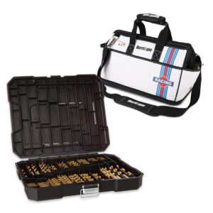 230 piece titanium twist drill bit set with 16-inch wide mouth tool bag