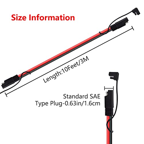 Billion wealth 10AWG 10Feet / 3M SAE to SAE Extension Cable Quick Disconnect Connector Compatible with Solar Panel Panel SAE Plug