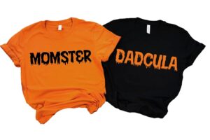 halloween parent shirt, momster and dadcula couples tee, halloween gift for mom and dad, funny creative outfit t-shirt, gift for parent, halloween party gift from children