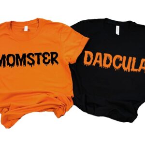 Halloween Parent Shirt, Momster and Dadcula Couples Tee, Halloween Gift for Mom and Dad, Funny Creative Outfit T-Shirt, Gift for Parent, Halloween Party Gift from Children