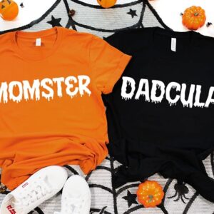 Halloween Parent Shirt, Momster and Dadcula Couples Tee, Halloween Gift for Mom and Dad, Funny Creative Outfit T-Shirt, Gift for Parent, Halloween Party Gift from Children