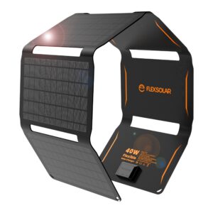 flexsolar 40w foldable solar panel charger with usb-c and usb-a outputs for phones, power banks, tablets - waterproof for camping, hiking, backpacking