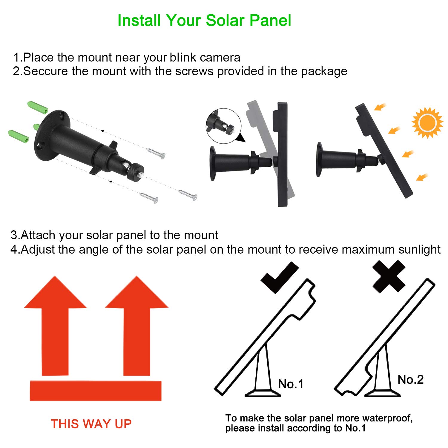 iTODOS Solar Panel Compatible with Blink Outdoor (3rd Gen) XT3 and Blink XT XT2, 11.8Ft Outdoor Power Charging Cable and Adjustable Mount,Weatherproof Aluminum Alloy Sturdy and Anti-Aging- Black