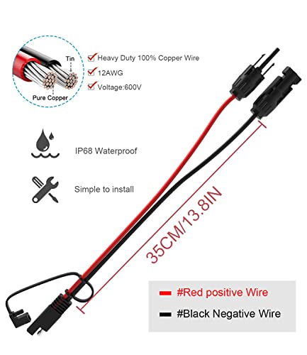 BERLAT Solar Panel Extension Cable,10AWG SAE PV Extension Cable to Solar Panels with 2 Pack SAE to SAE Polarity Reverse Adapters-30cm