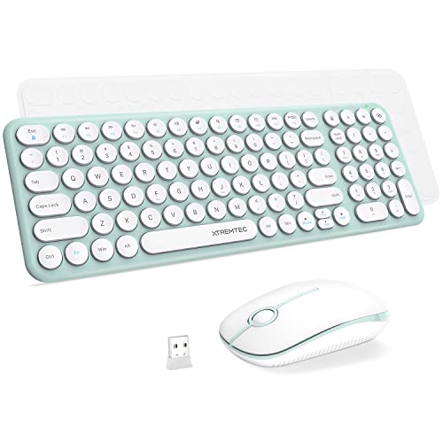 Wireless Keyboard and Mouse Combo, Cute Kawaii Green Aesthetic Quiet Laptop Keyboard Teclado y Mouse Inalambrico Mac (Macaron Green)