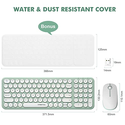 Wireless Keyboard and Mouse Combo, Cute Kawaii Green Aesthetic Quiet Laptop Keyboard Teclado y Mouse Inalambrico Mac (Macaron Green)