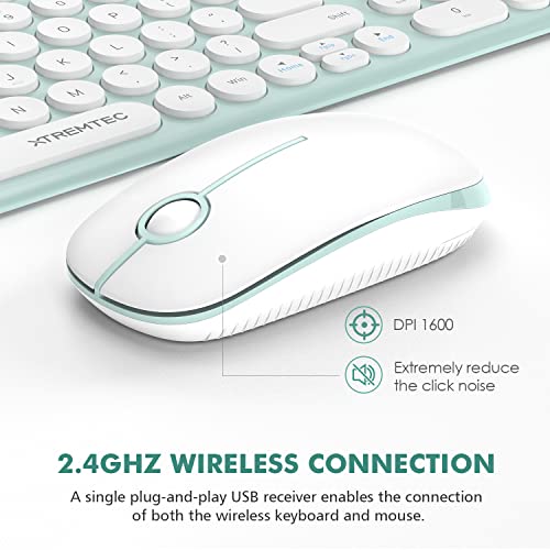 Wireless Keyboard and Mouse Combo, Cute Kawaii Green Aesthetic Quiet Laptop Keyboard Teclado y Mouse Inalambrico Mac (Macaron Green)