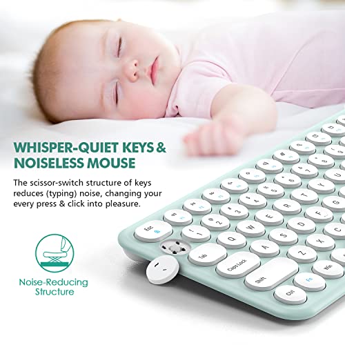 Wireless Keyboard and Mouse Combo, Cute Kawaii Green Aesthetic Quiet Laptop Keyboard Teclado y Mouse Inalambrico Mac (Macaron Green)