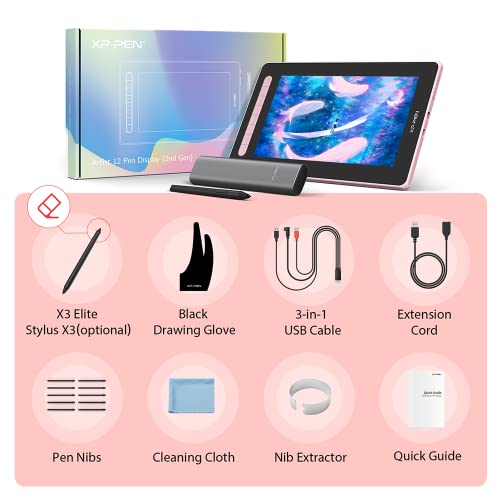 XPPen Drawing Tablet with Screen, 12 inch Graphics Tablets Artist 12 2nd, Digital Drawing Pad with X3 Stylus,127% sRGB Full Laminated Drawing Monitor Display for Art Design & Video Editing (Pink)