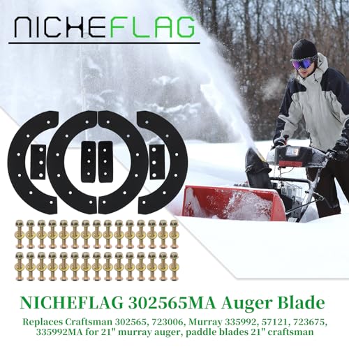 NICHEFLAG 302565MA Snowthrower Paddle Set Replaces Murray 302565, 335992MA, 335992, 1687312 for Murray 5021R, 5021E, 525-21, 650-21, PM40, PSB210, PM50E, PSB210E, SN421 Single Stage Snowthrowers