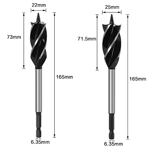 Baorder 6Pcs Auger Drill Bits,High-Carbon Steel Four Slot Wood Drill Bit Set for DIY Woodworking Hole Opening Drilling Tools (14mm, 16mm, 18mm, 20mm, 22mm, 25mm)