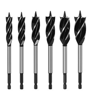 baorder 6pcs auger drill bits,high-carbon steel four slot wood drill bit set for diy woodworking hole opening drilling tools (14mm, 16mm, 18mm, 20mm, 22mm, 25mm)