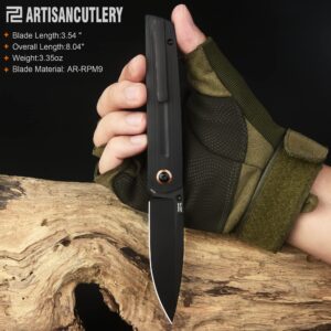 ARTISANCUTLERY Folding Knife SIRIUS (1849P) Black PVD AR-RPM9 Powder Steel Blade Black G10 Handle Pocket Knife EDC Knife