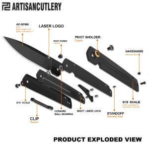 ARTISANCUTLERY Folding Knife SIRIUS (1849P) Black PVD AR-RPM9 Powder Steel Blade Black G10 Handle Pocket Knife EDC Knife