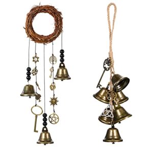 2 pieces witch bells protection door hangers witch wind chimes wreath handmade hanging witch bells wiccan magic wind chimes for home door doorknob witchcraft decorations (novel style)