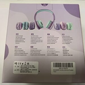 BIGGERFIVE Kids Wireless Bluetooth Headphones with 7 Colorful LED Lights, 50H Playtime, Microphone, 85dB/94dB Volume Limited, Foldable On Ear Kids Headphones for School/Girls/Fire Tablet, Purple