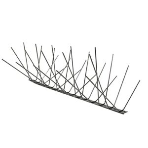 bird barrier dura-spike stainless steel bird spikes | metal pin strips for ledge, roof, pipe - adhesive included - xtra wide (8 in) 25 ft. length