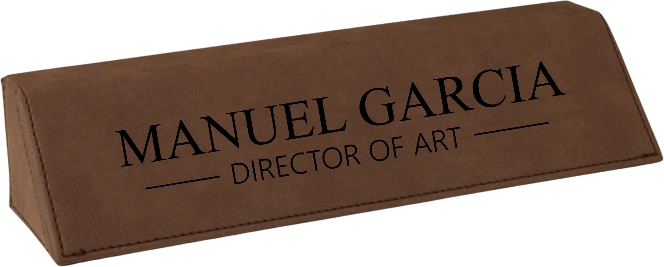 Office Desk Name Plate Personalized. Custom Name Plates for Office Desks. Gift For Coworkers, Teachers, Graduates. Engraved Leatherette Desk Wedge(Dark Brown)