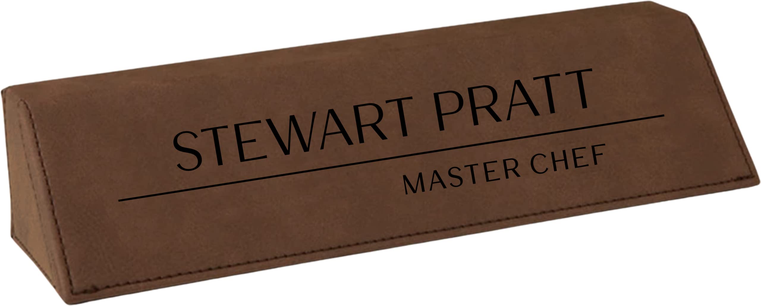 Office Desk Name Plate Personalized. Custom Name Plates for Office Desks. Gift For Coworkers, Teachers, Graduates. Engraved Leatherette Desk Wedge(Dark Brown)