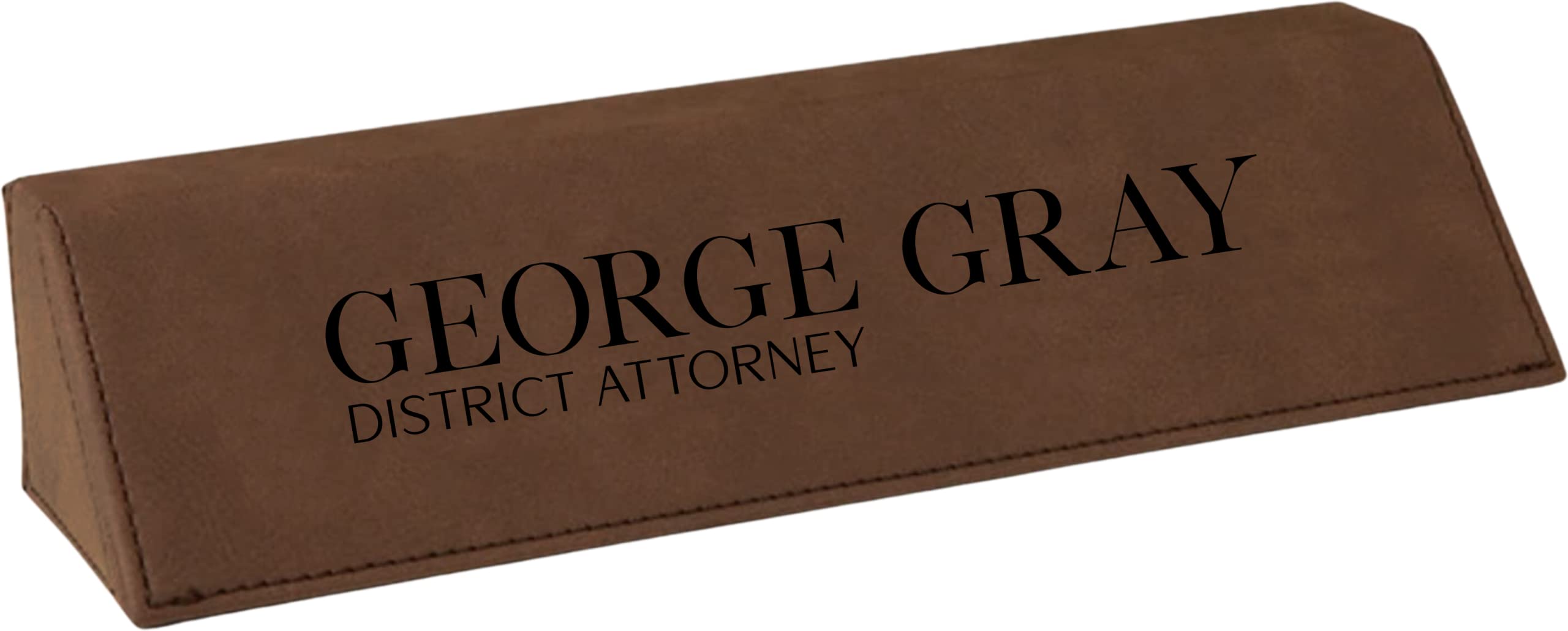 Office Desk Name Plate Personalized. Custom Name Plates for Office Desks. Gift For Coworkers, Teachers, Graduates. Engraved Leatherette Desk Wedge(Dark Brown)