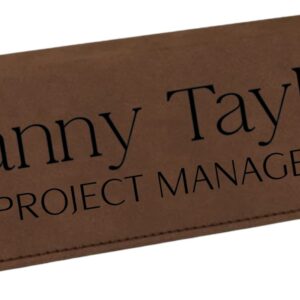 Office Desk Name Plate Personalized. Custom Name Plates for Office Desks. Gift For Coworkers, Teachers, Graduates. Engraved Leatherette Desk Wedge(Dark Brown)