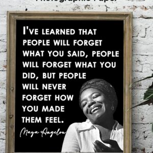 Inspirational Wall Art Poster "People Will Forget…", Maya Angelou 8x10 Black, Motivational Wall Art & Positive Affirmations Wall Decor for Bedroom, Teen Girl, Boy & Office Decor for Men, Women