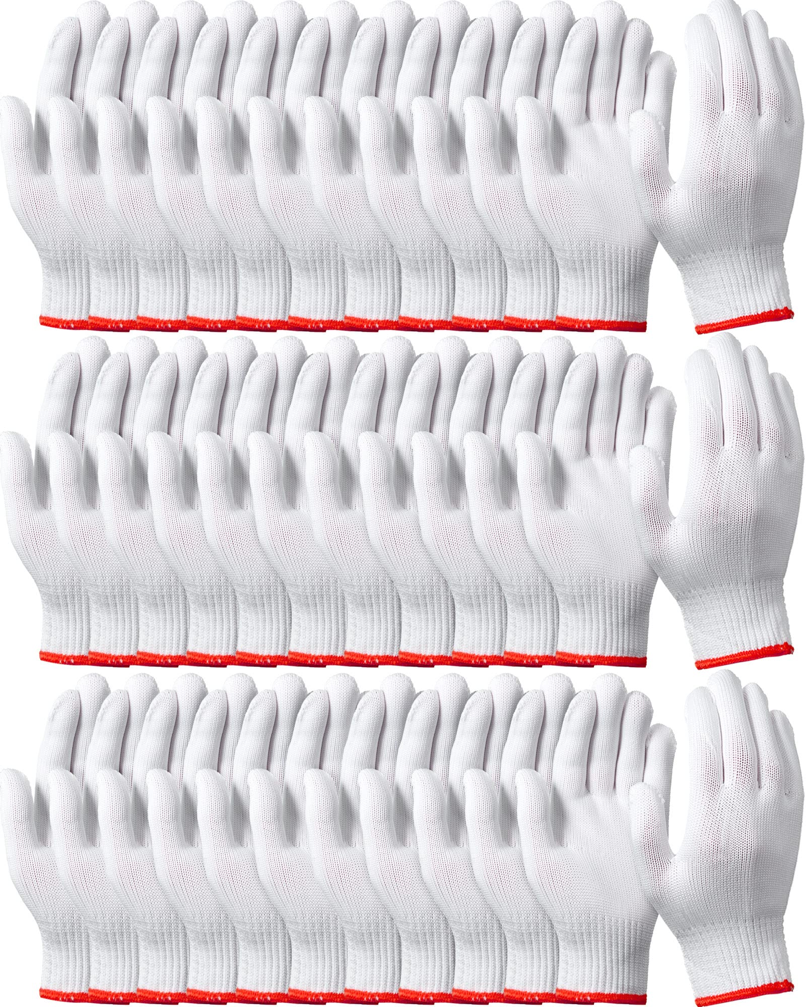 Hicarer 24 Pairs Cotton Hand Working Gloves White Cotton Liners Gloves for Safety Work Gloves Thicker Men Women Cotton BBQ Gloves(Red Edge)