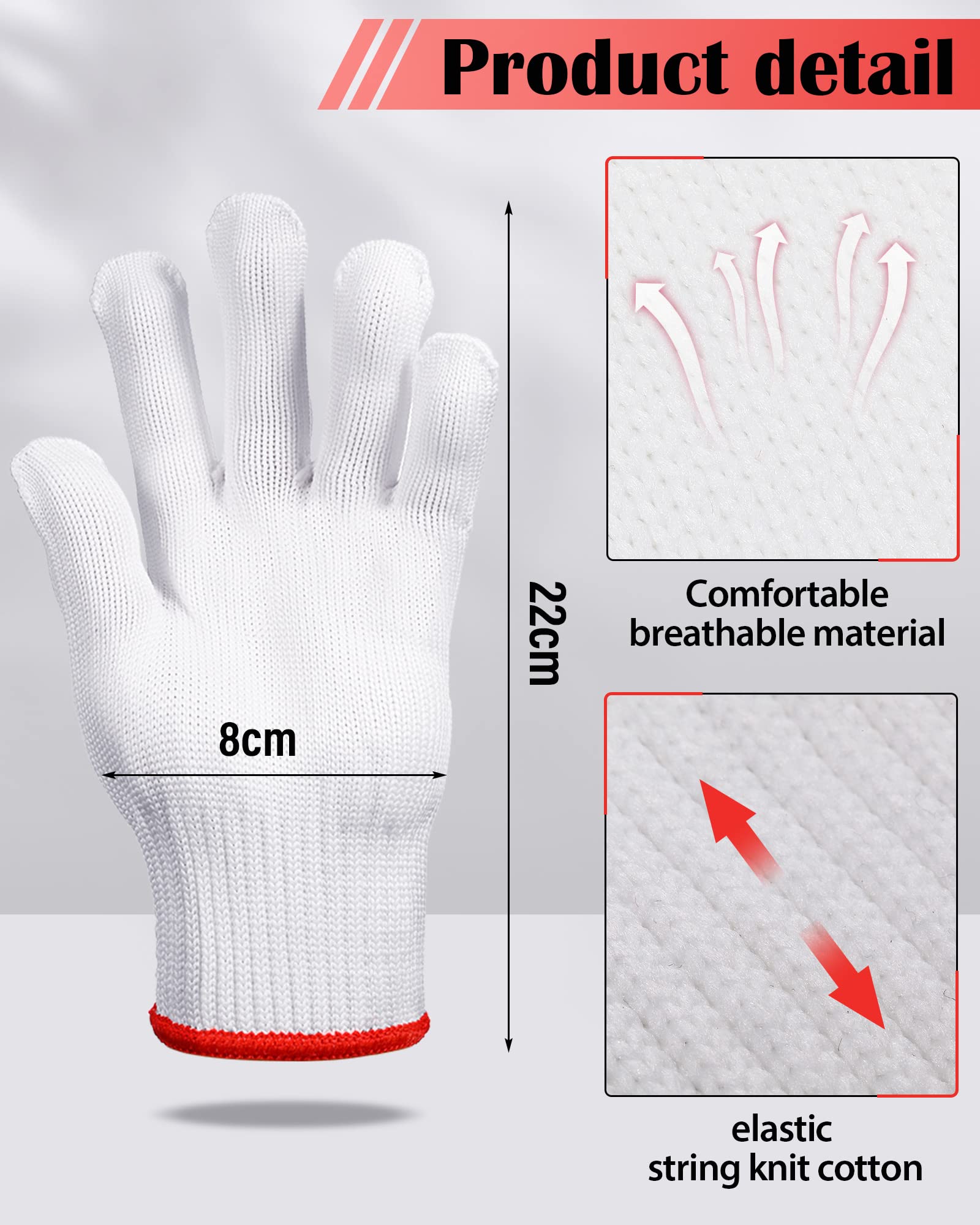 Hicarer 24 Pairs Cotton Hand Working Gloves White Cotton Liners Gloves for Safety Work Gloves Thicker Men Women Cotton BBQ Gloves(Red Edge)