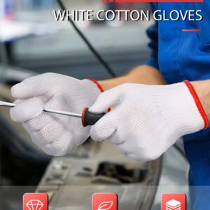 Hicarer 24 Pairs Cotton Hand Working Gloves White Cotton Liners Gloves for Safety Work Gloves Thicker Men Women Cotton BBQ Gloves(Red Edge)