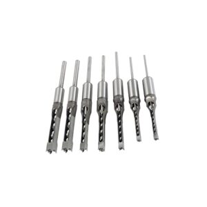 findmall 7pcs square hole drill bit, hss square hole saw mortise chisel drill bit tools 6/25, 1/4, 5/16, 3/8, 2/5, 1/2, 9/16 inch for mortising machines drill