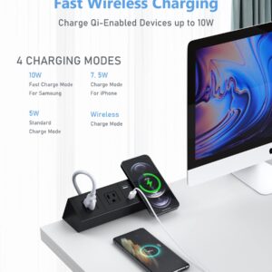 Desk Clamp Power Strip with Wireless Charger,Desk Mounted Power Strip with USB,900 Joules Surge Protector Desk Edge Power Strip,Desk Power Station with 2 Outlet and 2 USB Ports,6ft Cable