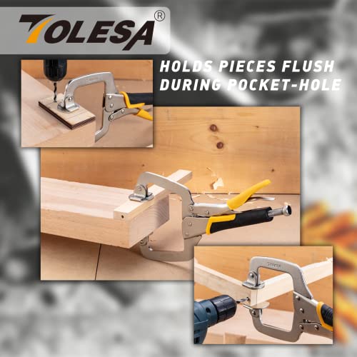 Metal Face Clamps for Woodworking - TOLESA 11 Inch Pocket Hole Jig Clamp Heavy Duty C Clamp Set Welding Clamps with Swivel Pad Adjustable Vise Grip Wood Clamp for Pocket Hole Joinery Cabinet Carpentry