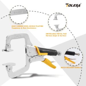 Metal Face Clamps for Woodworking - TOLESA 11 Inch Pocket Hole Jig Clamp Heavy Duty C Clamp Set Welding Clamps with Swivel Pad Adjustable Vise Grip Wood Clamp for Pocket Hole Joinery Cabinet Carpentry