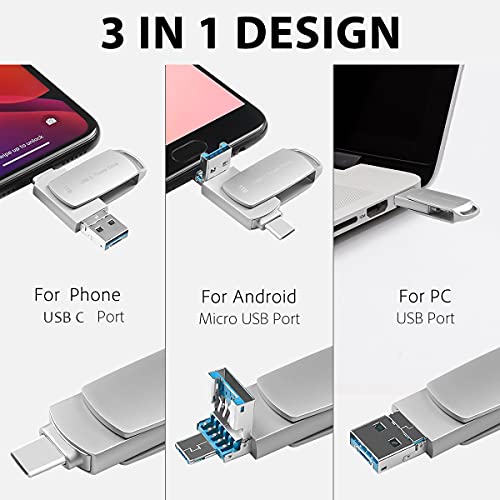 USB C Thumb Drive Storage Stick 1000GB Memory Stick for Phone, 1TB Type-c USB 3.1 Drive Compatible MacBook iPad pro iPad mini6 and MacBook Pro Air Computer (Silver)