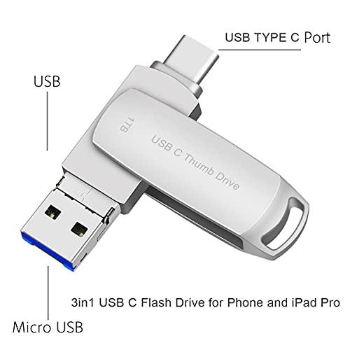 USB C Thumb Drive Storage Stick 1000GB Memory Stick for Phone, 1TB Type-c USB 3.1 Drive Compatible MacBook iPad pro iPad mini6 and MacBook Pro Air Computer (Silver)