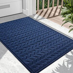 dexi front door mat outdoor entrance doormat heavy duty floor rug, waterproof low-profile,17"x29", navy wave