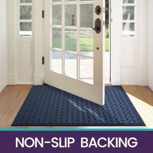 DEXI Front Door Mat Outdoor Entrance Doormat Heavy Duty Floor Rug, Waterproof Low-Profile,17"x29", Navy Wave